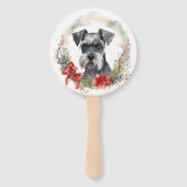 Schnauzer Kerstkrans Feestelijke Pup Handwaaier (Achterkant)