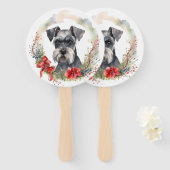 Schnauzer Kerstkrans Feestelijke Pup Handwaaier (Voorkant en achterkant)