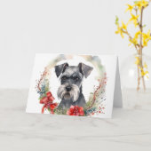 Schnauzer Kerstkrans Feestelijke Pup Kaart (Gele Bloem)
