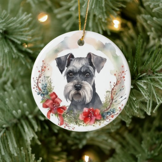 Schnauzer Kerstkrans Feestelijke Pup Keramisch Ornament (Boom)