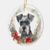 Schnauzer Kerstkrans Feestelijke Pup Keramisch Ornament (Links)