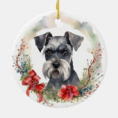Schnauzer Kerstkrans Feestelijke Pup Keramisch Ornament (Achterkant)