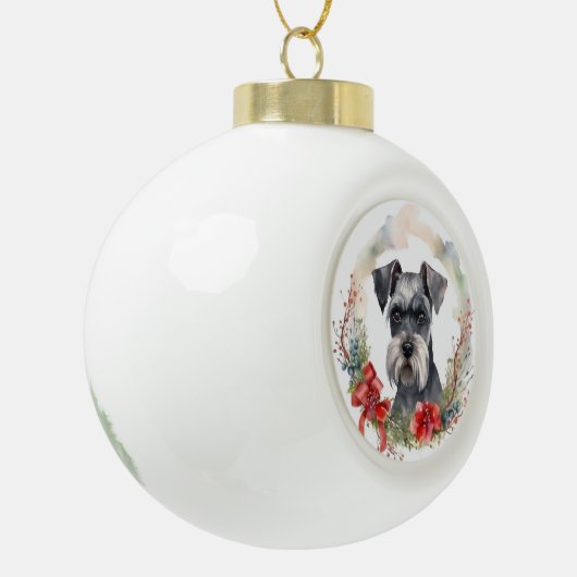 Schnauzer Kerstkrans Feestelijke Pup Keramische Bal Ornament (Links)