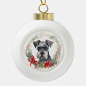 Schnauzer Kerstkrans Feestelijke Pup Keramische Bal Ornament (Voorkant)