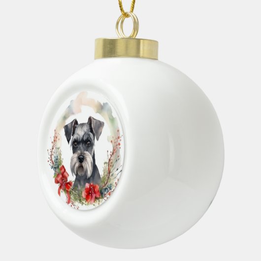 Schnauzer Kerstkrans Feestelijke Pup Keramische Bal Ornament (Rechts)