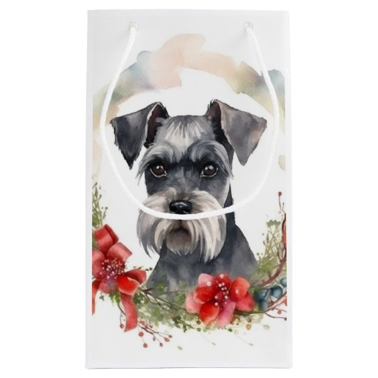 Schnauzer Kerstkrans Feestelijke Pup Klein Cadeauzakje (Achterkant)
