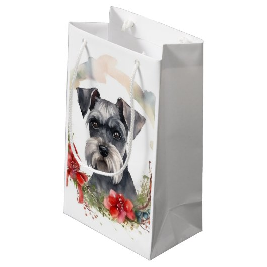 Schnauzer Kerstkrans Feestelijke Pup Klein Cadeauzakje (Achterkant Gekanteld)