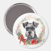 Schnauzer Kerstkrans Feestelijke Pup Magneet (Voorkant / Achterkant)