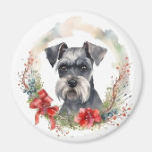 Schnauzer Kerstkrans Feestelijke Pup Magneet (Voorkant)