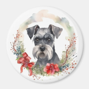 Schnauzer Kerstkrans Feestelijke Pup Magneet