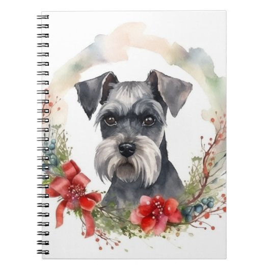 Schnauzer Kerstkrans Feestelijke Pup Notitieboek (Voorkant)