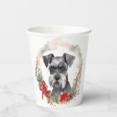 Schnauzer Kerstkrans Feestelijke Pup Papieren Bekers (Achterkant)
