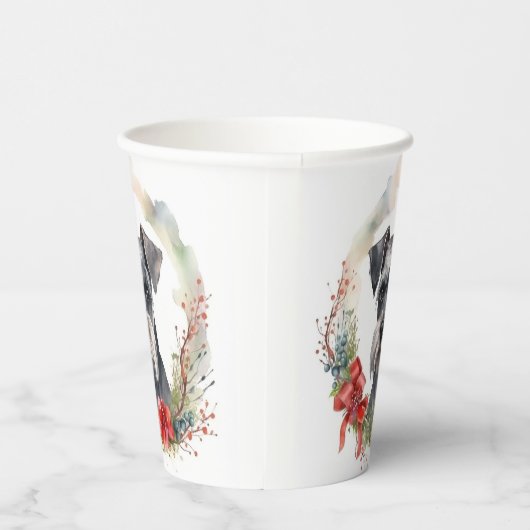 Schnauzer Kerstkrans Feestelijke Pup Papieren Bekers (Rechts)