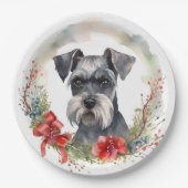 Schnauzer Kerstkrans Feestelijke Pup Papieren Bordje (Voorkant)