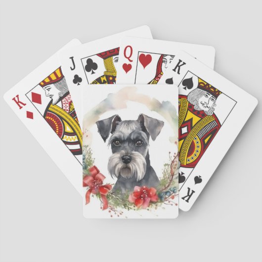 Schnauzer Kerstkrans Feestelijke Pup Pokerkaarten (Achterkant)