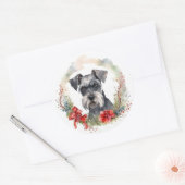 Schnauzer Kerstkrans Feestelijke Pup Ronde Sticker (Envelop)