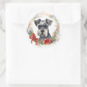 Schnauzer Kerstkrans Feestelijke Pup Ronde Sticker (Tas)