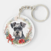 Schnauzer Kerstkrans Feestelijke Pup Sleutelhanger (Achterkant)