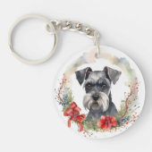 Schnauzer Kerstkrans Feestelijke Pup Sleutelhanger (Voorkant)