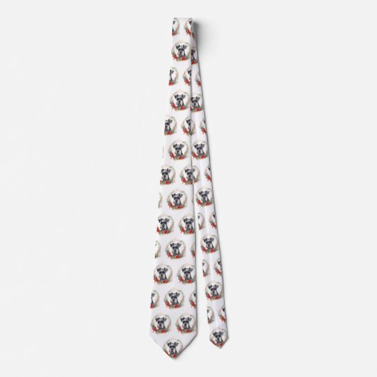 Schnauzer Kerstkrans Feestelijke Pup Stropdas (Voorkant)