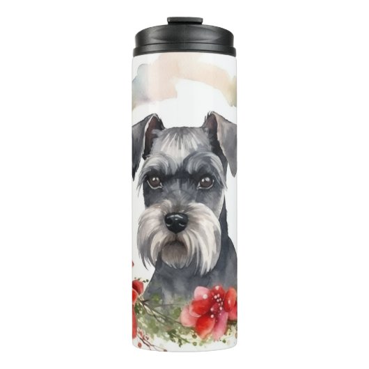 Schnauzer Kerstkrans Feestelijke Pup Thermosbeker (Voorkant)