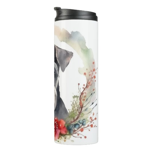 Schnauzer Kerstkrans Feestelijke Pup Thermosbeker (Geroteerd rechts)