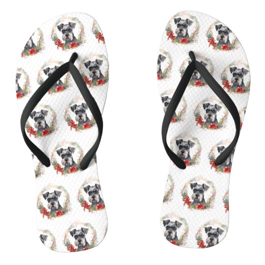 Schnauzer Kerstkrans Festieve Pup Teenslippers (Voetbed)