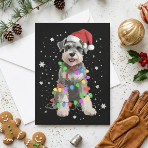 Schnauzer Kerstman Hoed Kerstverlichting Vakantie  Feestdagenkaart