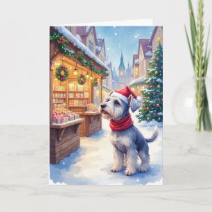 Schnauzer Kerstmarkt Vakantie Winter Hond Liefde Kaart