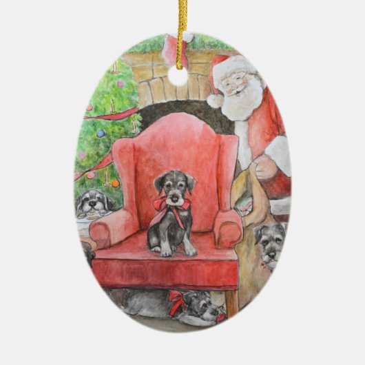 Schnauzer Kerstmis Dog Art kerstversiering Keramisch Ornament (Voorkant)