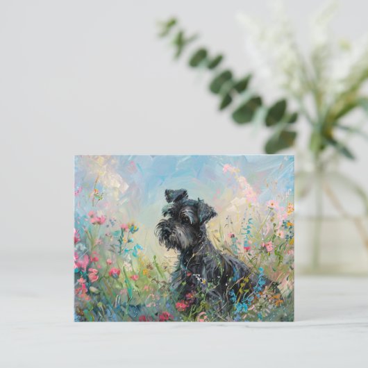 Schnauzer Kleurrijke Wildbloemen Briefkaart (Staand voorkant)
