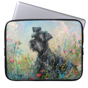 Schnauzer Kleurrijke Wildbloemen Laptop Sleeve