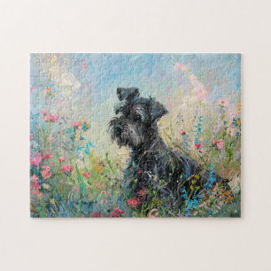 Schnauzer Kleurrijke Wildbloemen Legpuzzel