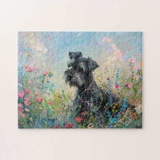 Schnauzer Kleurrijke Wildbloemen Legpuzzel (Horizontaal)