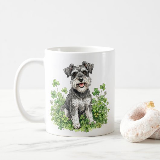 Schnauzer koffiemok met shamrocks (Met donut)