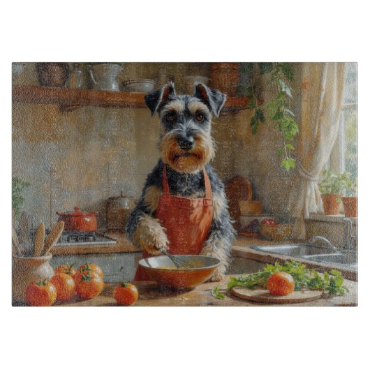 Schnauzer Kookt in Keuken Snijplank (Voorkant)