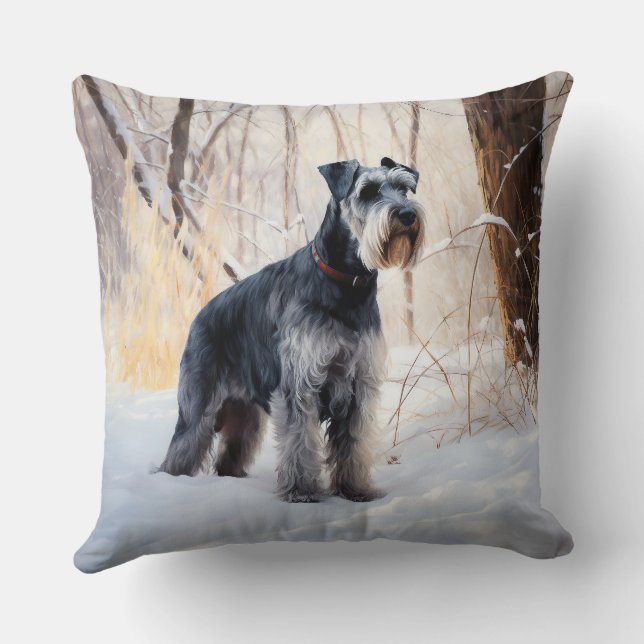 Schnauzer Laat het sneeuwen Kerstmis Kussen (Achterkant)
