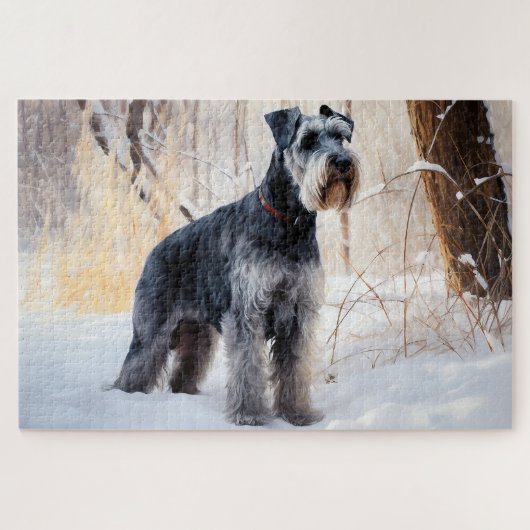 Schnauzer Laat het sneeuwen Kerstmis Legpuzzel (Horizontaal)