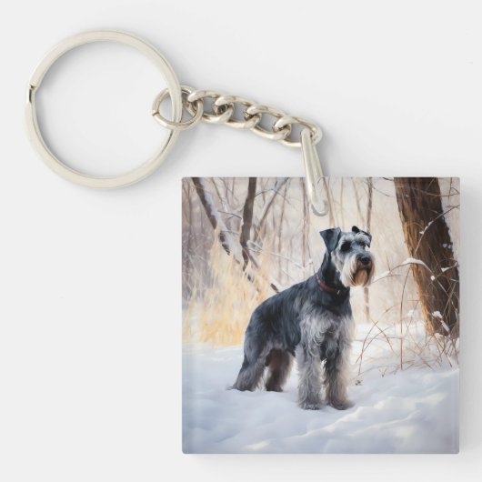 Schnauzer Laat het sneeuwen Kerstmis Sleutelhanger (Voorkant)