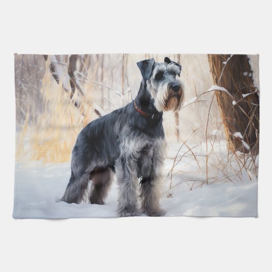 Schnauzer Laat het sneeuwen Kerstmis Theedoek (Horizontaal)