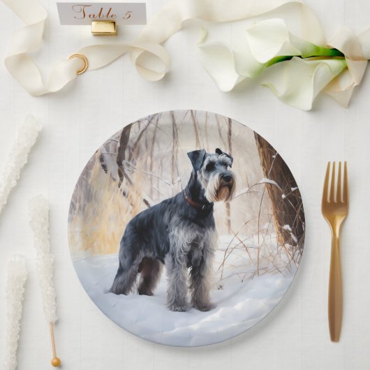Schnauzer liet het sneeuwen Kerstmis Papieren Bordje (Huwelijk)