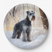 Schnauzer liet het sneeuwen Kerstmis Papieren Bordje (Voorkant)