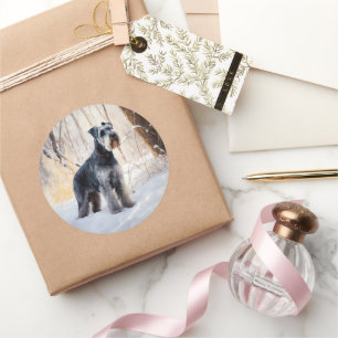 Schnauzer liet het sneeuwen Kerstmis Ronde Sticker