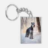 Schnauzer liet het sneeuwen Kerstmis Sleutelhanger (Voorkant Links)
