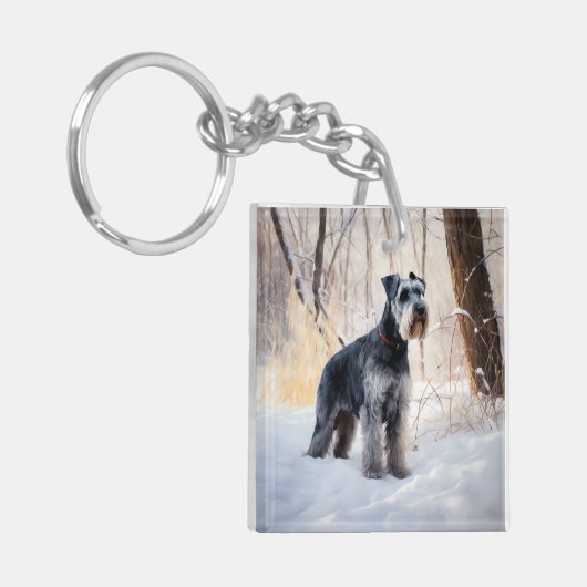 Schnauzer liet het sneeuwen Kerstmis Sleutelhanger (Voorkant Links)