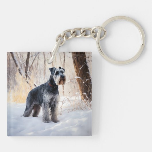 Schnauzer liet het sneeuwen Kerstmis Sleutelhanger (Achterkant)