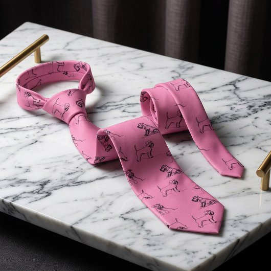 Schnauzer Lijn Kunst roze Stropdas