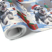 Schnauzer loopt in de sneeuw met kerst Pet Cadeaupapier (Rol Hoek)