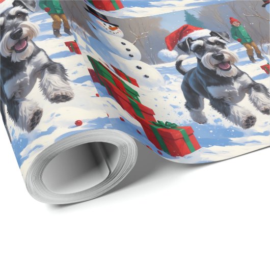 Schnauzer loopt in de sneeuw met kerst Pet Cadeaupapier (Rol Hoek)