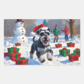 Schnauzer loopt in de sneeuw met kerst Pet Rechthoekige Sticker (Voorkant)